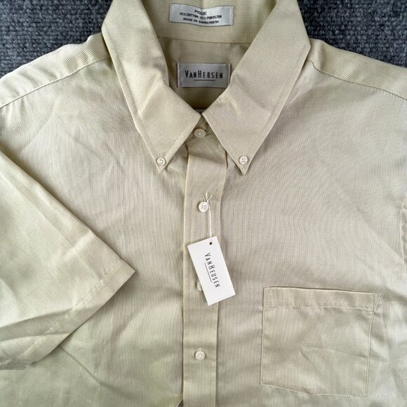 Van Huesen Half Sleeve 16.5 Men’s Button Up Shirt Cotton Blend NWT Beige Yellow - Picture 1 of 15